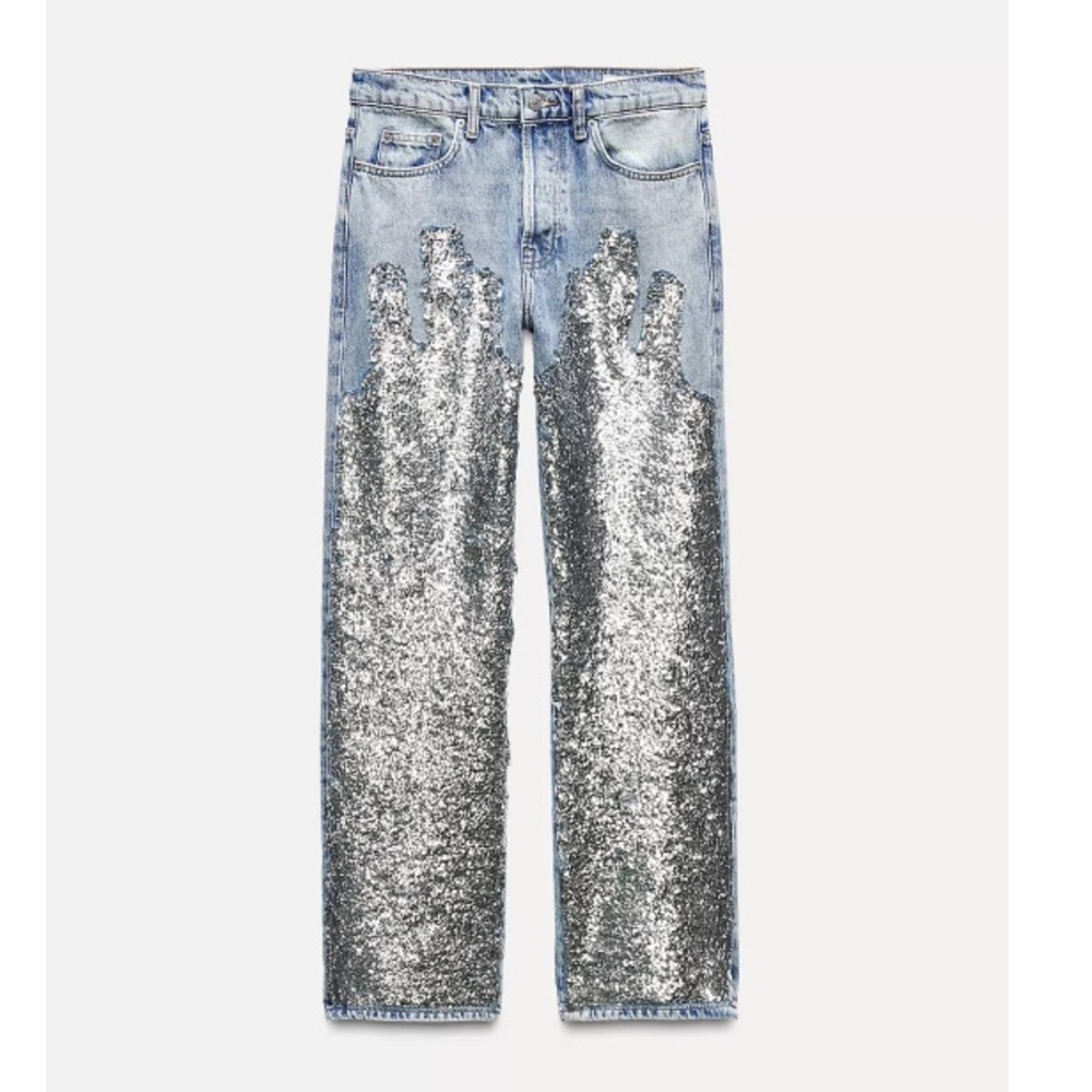 Zara Blue Silver Straight Leg Jeans